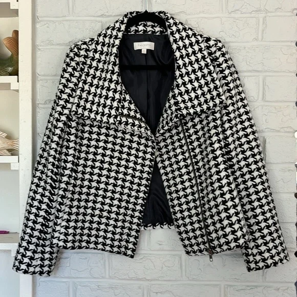 Talbots Houndstooth Oversized Collar Zip Front Size 10 Blazer - Picture 5 of 10